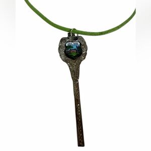 Handcrafted Hale Farm Bath Ohio Spoon Faux Green Leather Necklace